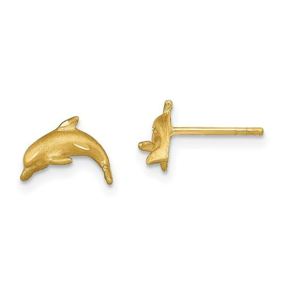 Auriga Fine Jewelry 14K Yellow Gold Satin Dolphin Stud Earrings for Women(L-7mm, W-9.5mm)