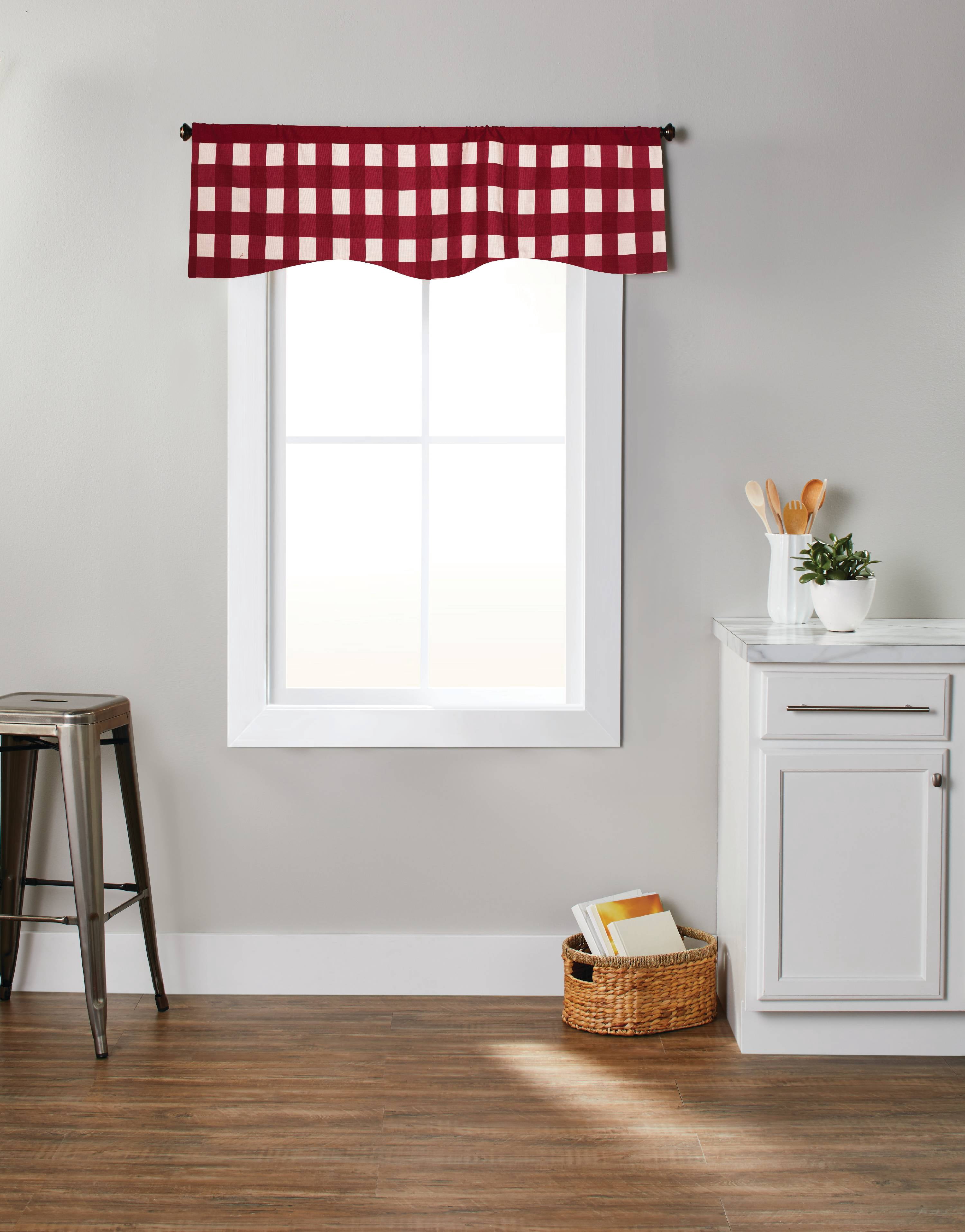 Better Homes & Gardens Checks N Solids Gingham Check Light Filtering Rod Pocket Kitchen Curtain Tier and Valance Set, 3 Piece, Red, 60" x 36"