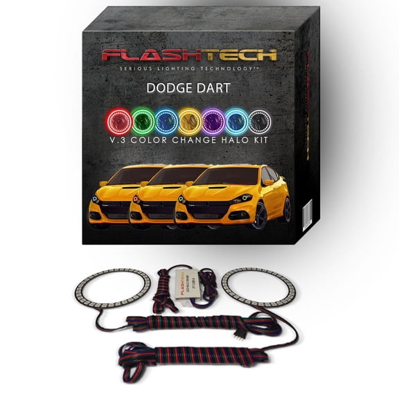 Flashtech RGB Multi Color Changing LED Halo Ring kit for 2014-2016 Dodge Dart Headlights