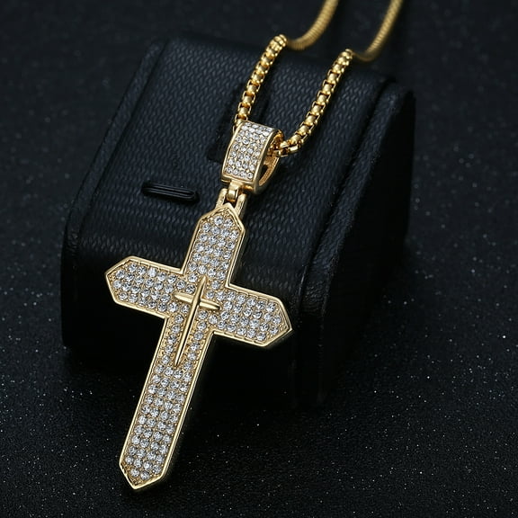 Christianity Cross Pendant Necklace For Men 14K Yellow Gold New Fashiom Chain Rap Singer Hip Hop Jewelry