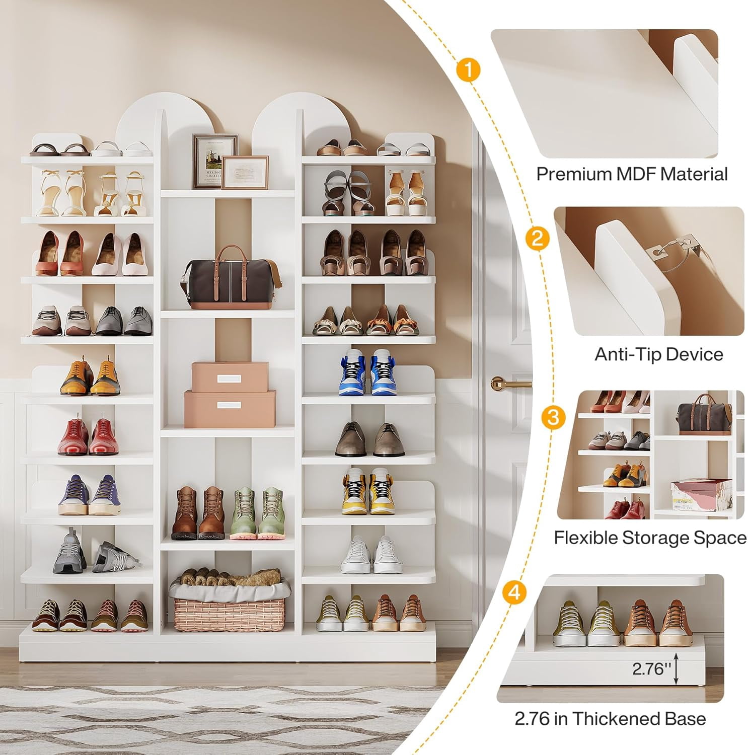 Tribesigns 13-Tier Entryway Shoe Organizer, Woodern Shoe Rack for Living Room, White