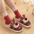 thumbnail image 2 of Fuzzy Slippers For Women Christmas Deer Closed Toe Flat Bottom Warm Slippers Warm Cozy Winter House Slippers Bedroom Indoor House Shoes, 2 of 5