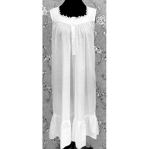 SoieRose SR-1162 Victorian 100% Cotton Sleeveless Midi Nightgown