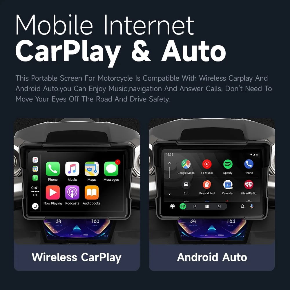 5 Inch Portable Motorcycle GPS Navigation Wireless Apple Carplay Android Auto Waterproof Display Moto IPS Screen IPX7