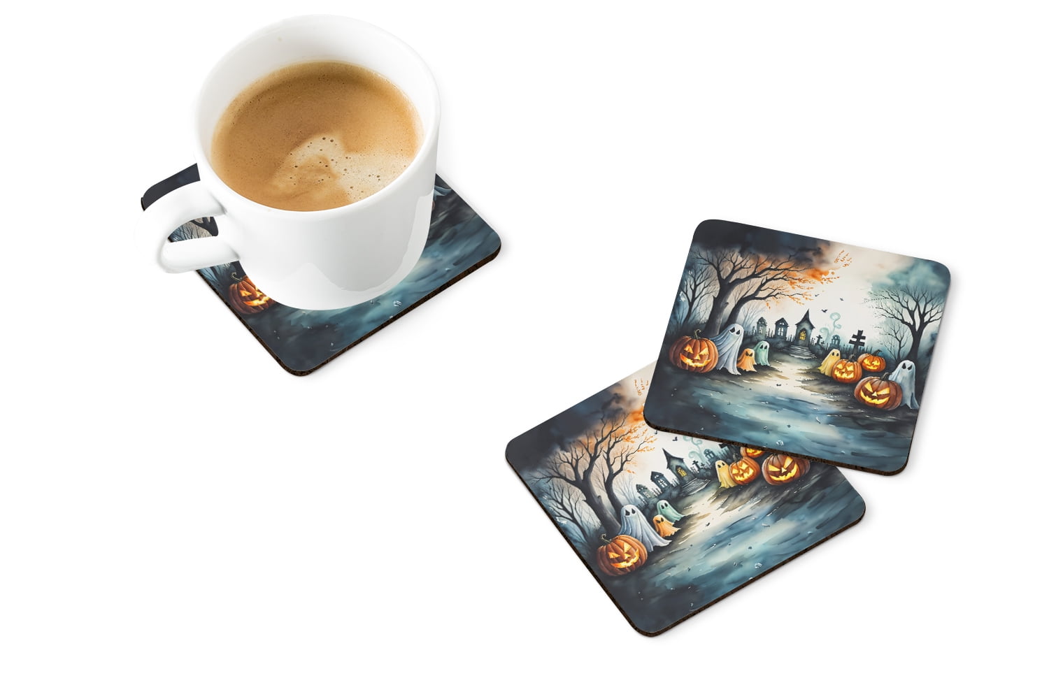 Ghosts Spooky Halloween Foam Coaster Set of 4 3.5 in x 3.5 in