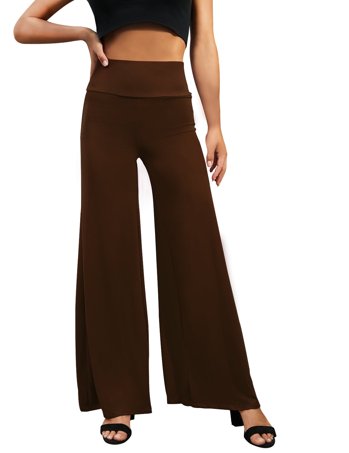 Doublju Women's Basic Comfy High Waist Wide Loose Leg Yoga Pajama Pants