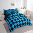 thumbnail image 3 of Homewish Geometric Rhombus Textured 7-Piece Bedding Comforter Set,Classic Checkered Desgin King Bedding Sets,Black Blue Bed Sheets For Men Women,Microfiber Bedroom Decor Reversible, 3 of 8