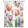 thumbnail image 3 of Spring Floral Sheer Curtains 96 Inches Long 2 Panels Set, Window Sheer Curtains for Living Room/Bedroom, Butterfly Flowers Summer Tulip Botanical Light Filtering Rod Pocket Curtain 52'' x 96'' x 2, 3 of 7