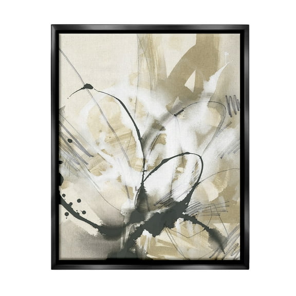 Stupell Industries Circular Complex Abstract Abstract Painting Black Floater Framed Canvas Art Print Wall Art, 17 x 21