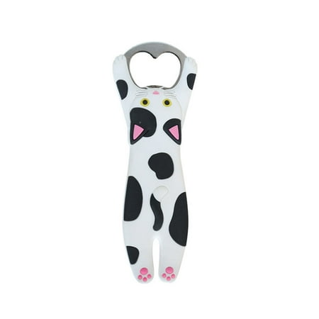 

1pc Cartoon Cat Bottle Opener Fridge Magnet Beer Bottle Opener (Black White)