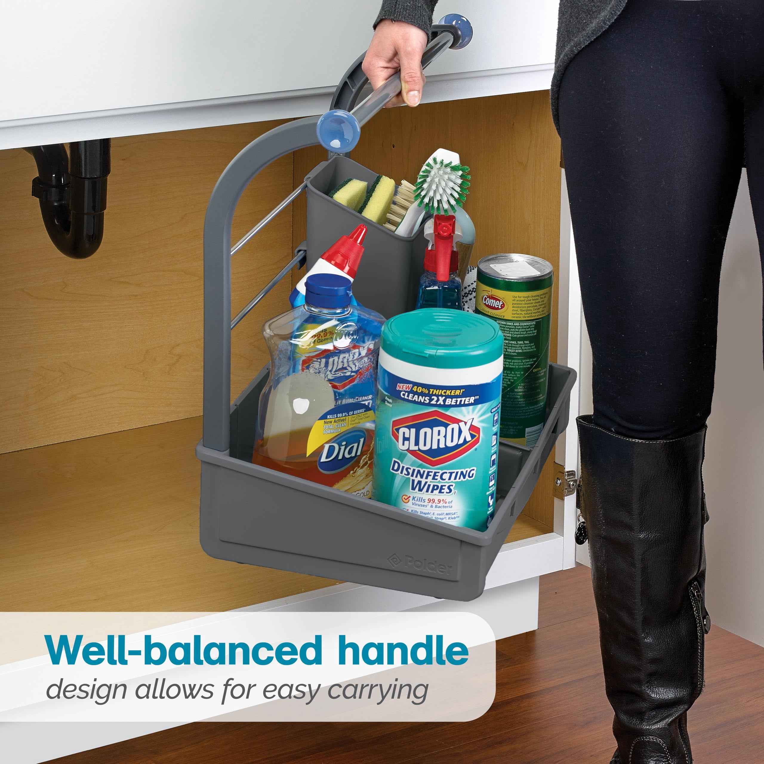 Polder Under Sink Storage Caddy, Kitchen and Bathroom Organization and Storage with Tray, Easy-to-Assemble, 16.75" x 10.5" x 16.5"