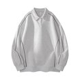 thumbnail image 5 of Kakii Men's Sporty Collared Shirt with Striped Sleeves, Long Sleeve Button Down Top, Classic Casual Polo Style Shirt, 5 of 9