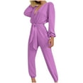 thumbnail image 1 of Yuyuzo Combinaison une Pièce Automne pour Femmes Manches Longues Col en V Croisé Ceinture Taille Couleur Unie, 1 of 5
