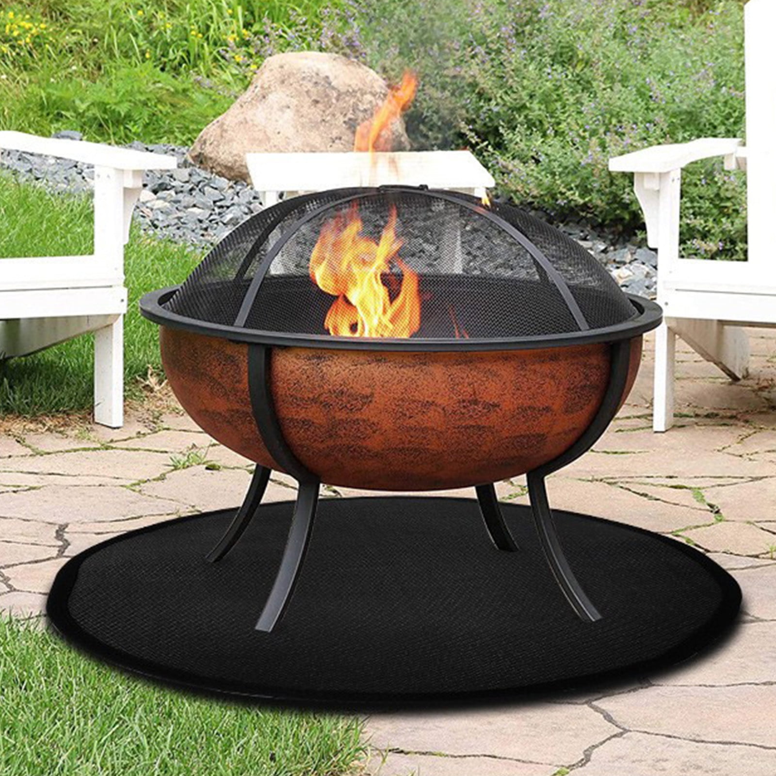 Circular Fire Mat - Heat Insulation Fiberglass Stove Mat, Aluminum Film Coated Burn Oven Mat for Grill Protection 24-36 Inch Gray