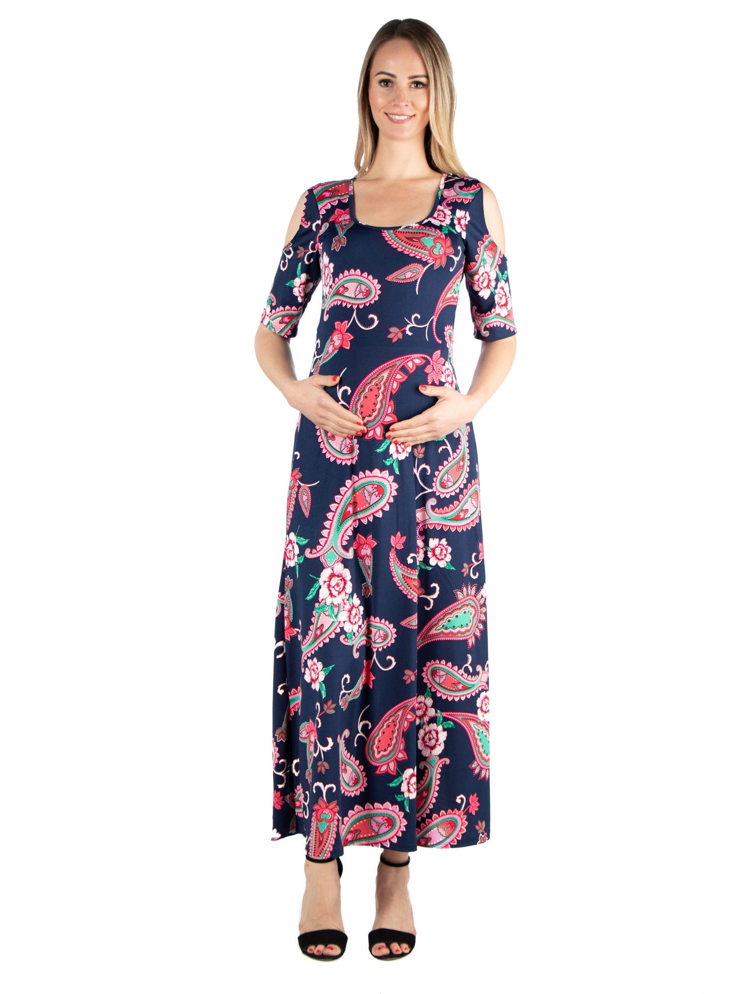 24/7 Comfort Apparel - 24seven Comfort Apparel Elbow Length Sleeve Paisley Cold Shoulder 