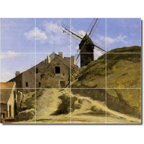 Ceramic Tile Mural-Jean Corot Village Painting 73. 17" w x 12.75" h using (12) 4.25 x 4.25 ceramic tiles