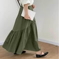 thumbnail image 4 of on Clearance Womens Skirt Boho Elastic High Waist Ankle High Waisted A-Line Long Maxi Skirt Ladies Casual Commuting Solid Color High Waist Large Skirt Ndbuld,Army Green,M, 4 of 8