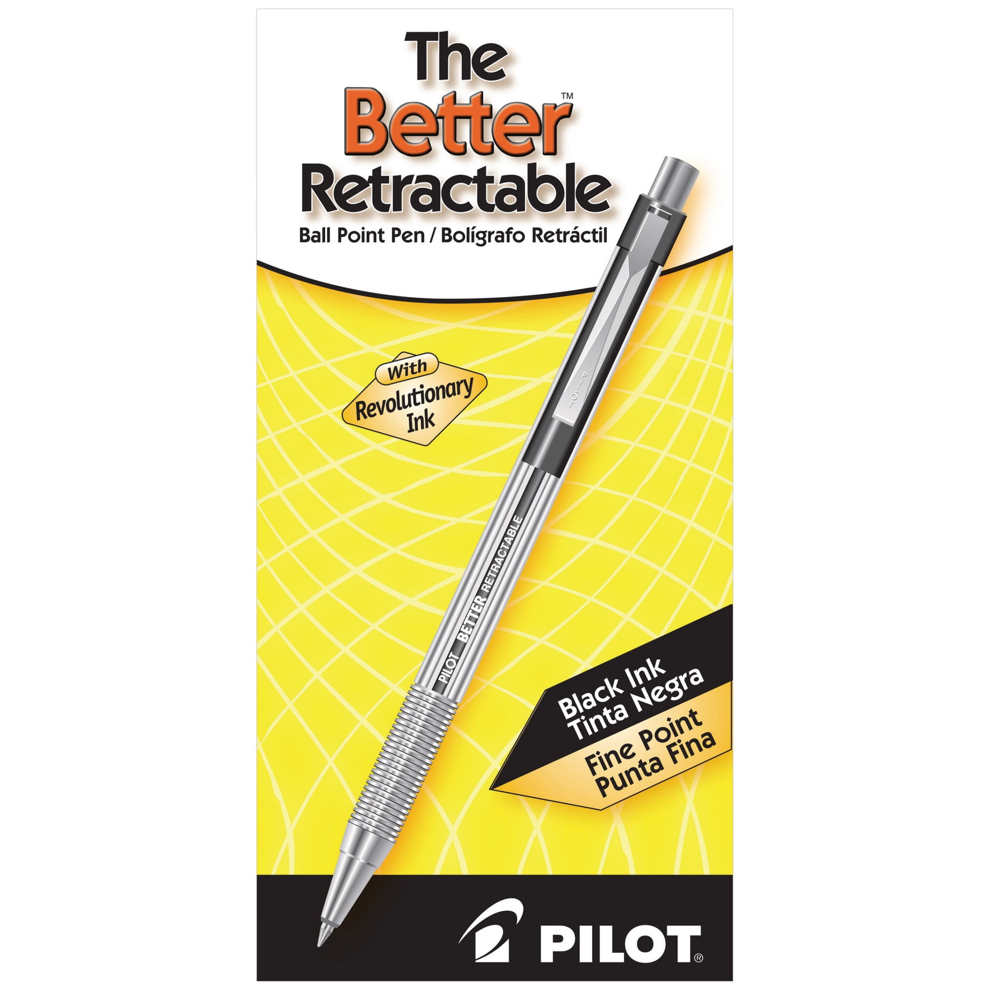Pilot® Better™ Retractable Ballpoint Pens, Fine Point, 0.7 mm, Translucent Black Barrel, Black Ink, Pack Of 12