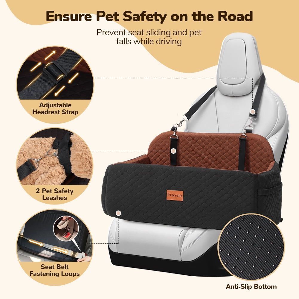 Large Dog Car Seat, DOMIPET Elevated Pet Car Seat for Dogs up to 55kg, Detachable & Washable Car Dog Bed with Storage Pockets