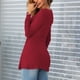 thumbnail image 4 of Blusa Anudada Delantera Camisa Mujer Cuello En V Manga Larga Camiseta Casual Color Sólido Jersey Tops Vino Rojo L, 4 of 6