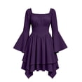 thumbnail image 2 of One Shoulder Batwing Dress for Women Long Sleeve Ruffle Hem Fashion Solid Color Medieval Halloween Gown Dress, 2 of 9