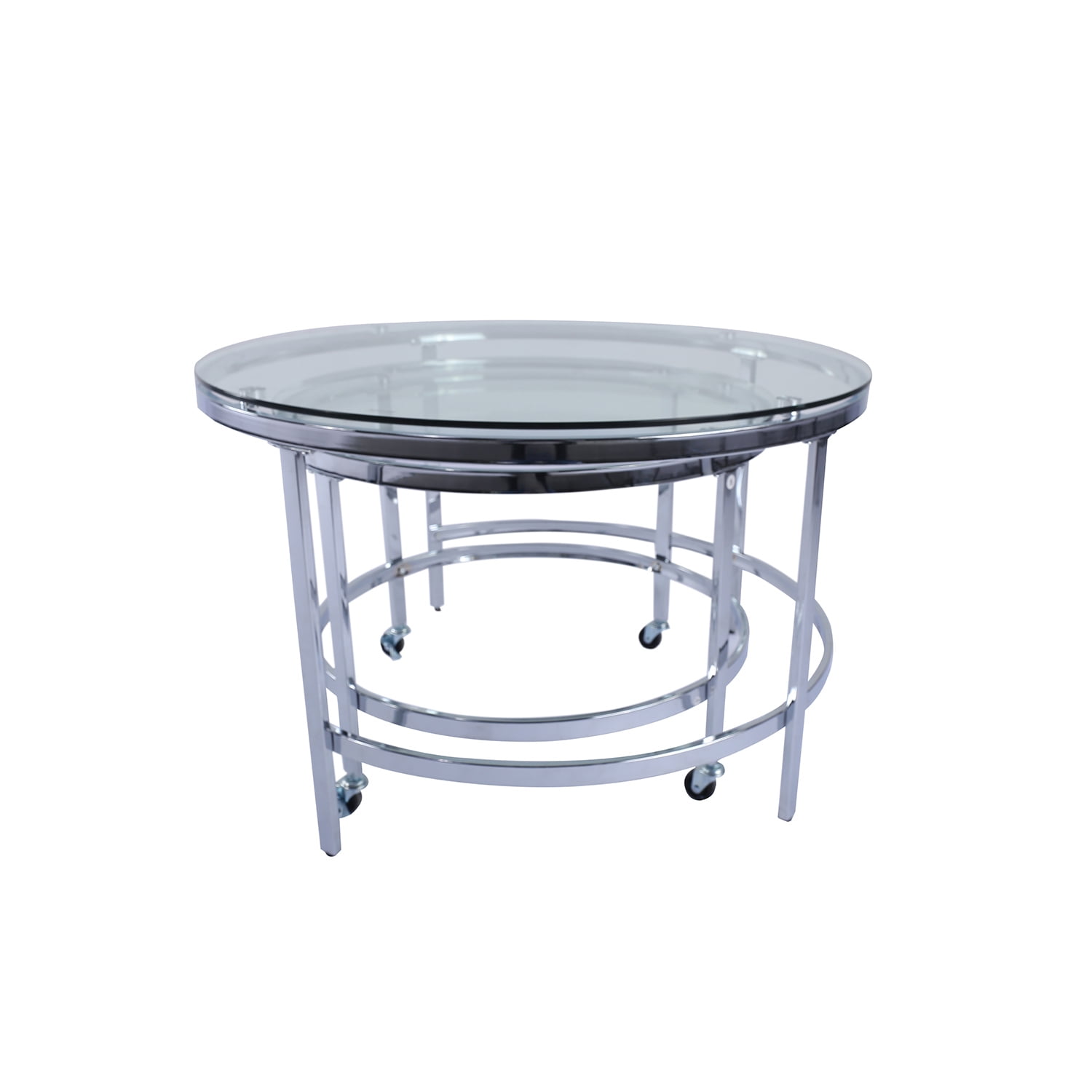 Kepooman Set of 2 Glass Nesting Table for Living Room, Round Side Table on Casters, Silver Kepooman Set of 2 Glass Nesting Table for Living Room, Round Side Table on Casters, Silver