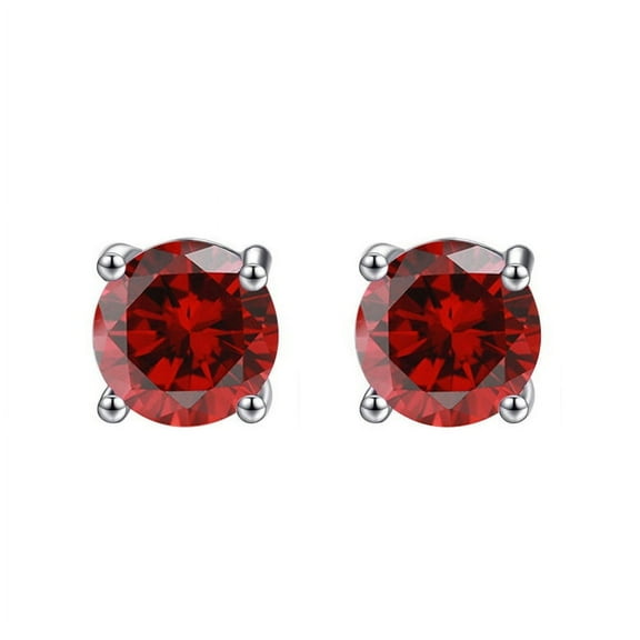Bonjour Jewelers 14k White Gold Plated Created Ruby Round Stud Earrings 6mm