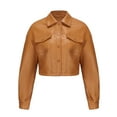 thumbnail image 6 of Feancey Women Faux Leather Cropped Jacket Button Down Casual Motorcycle Jackets Fashion PU Coat Outdoor Windproof Crop Jacket with Pockets Khaki XL, 6 of 9