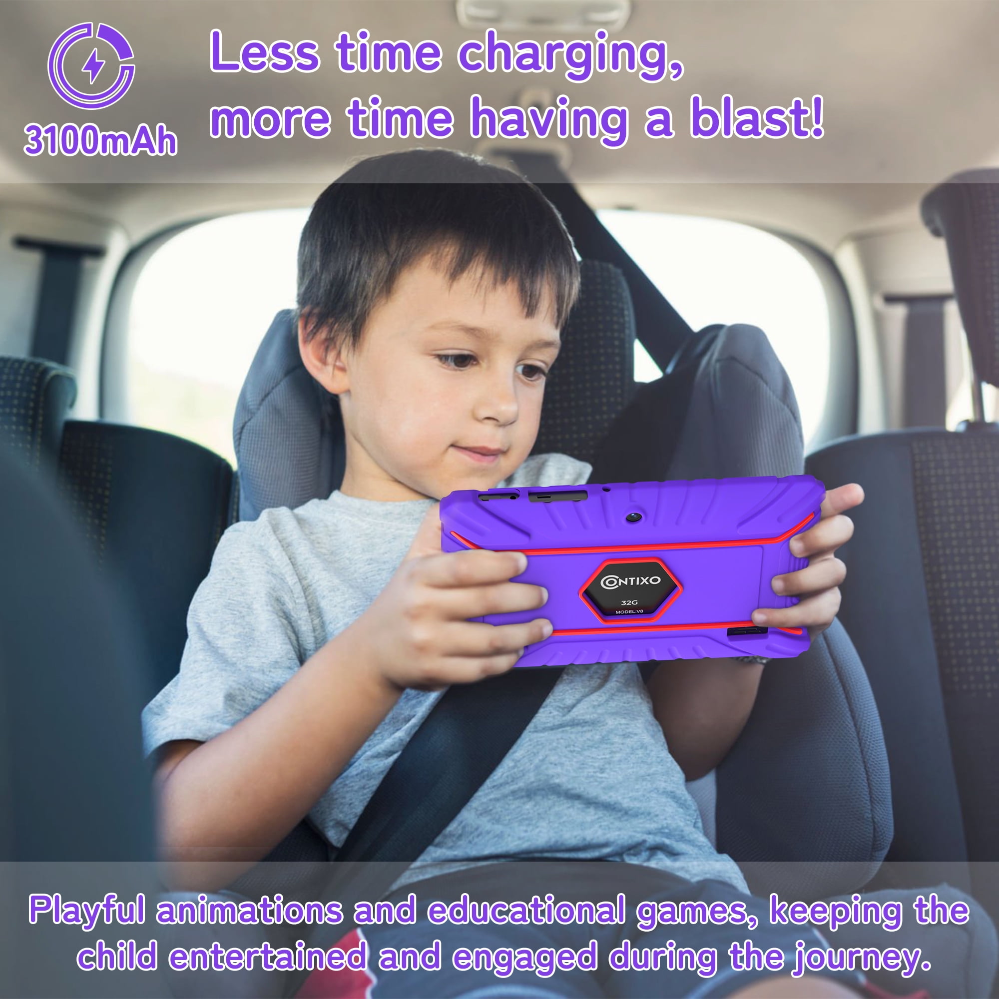 Contixo Kids Tablets and Smart Watch Bundle w/ STEM Learning System and Parental Controls, 7", Purple
