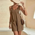 thumbnail image 5 of Htigea Clearance Womens Summer Casual Sleeveless Romper Loose Spaghetti Strap Overalls Shorts Jumpsuit with Pockets 2025 Clothes Fall Savings Brown,L, 5 of 7