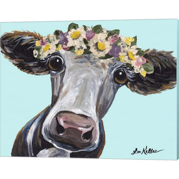 Great Art Now Cow Cora Flower Crown Blue by Hippie Hound Studios, Canvas Wall Art, 20W x 16H