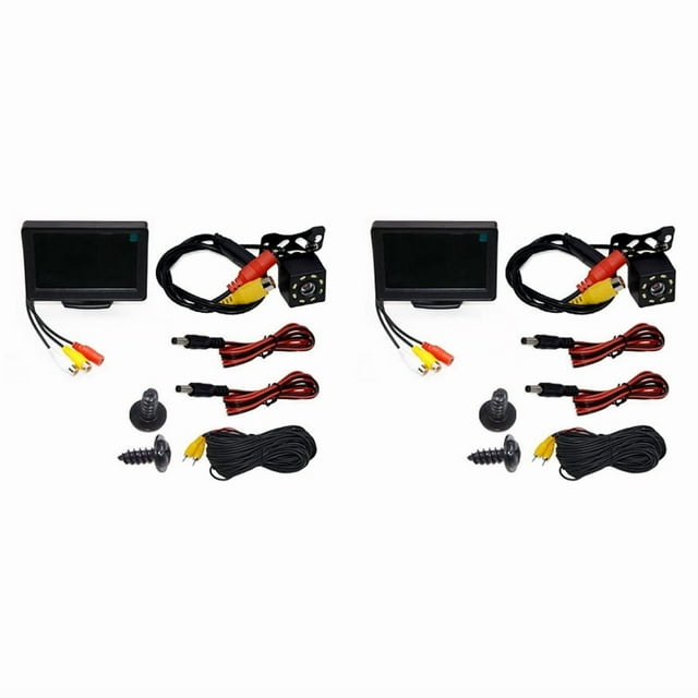 2X Rear View Camera Wide Degree 4.3inch TFT LCD Display or Monitor Waterproof Night Vision Reversing Backup,2 x monitor 2 x 8-light model rear view camera 2 x video cable 4 cables 4 x screws