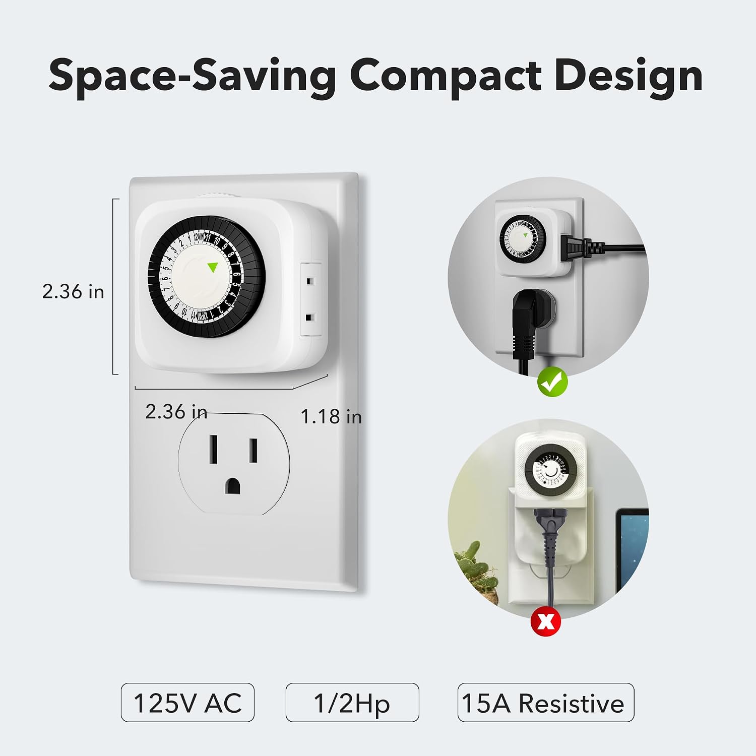 Century Mini Indoor 24 Hour Mechanical Outlet Timer 2-Pack photo 3