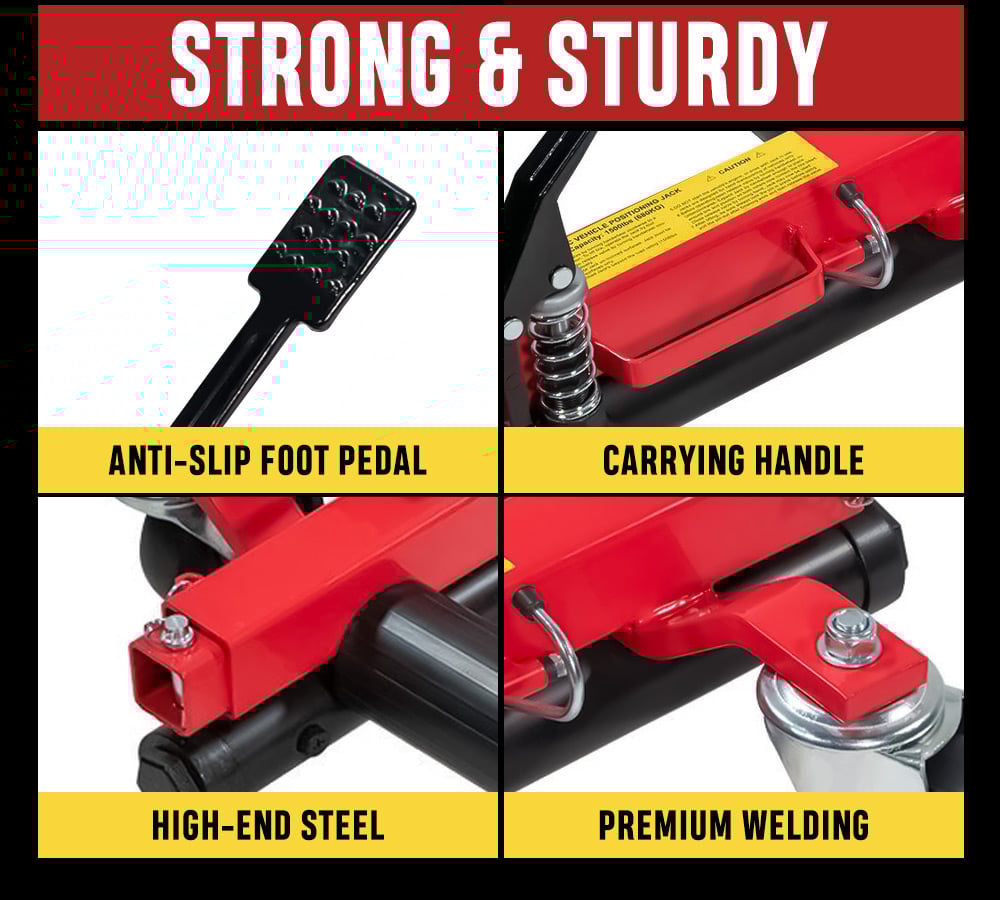 thumbnail image 6 of Set of 4 Car Wheel Dolly Hydraulic Jack - 1500 lbs Car Skates, Vehicle 12'' Tire Positioning Jack, Ratcheting Foot Pedal Lift Wheel Dolly, 6 of 13