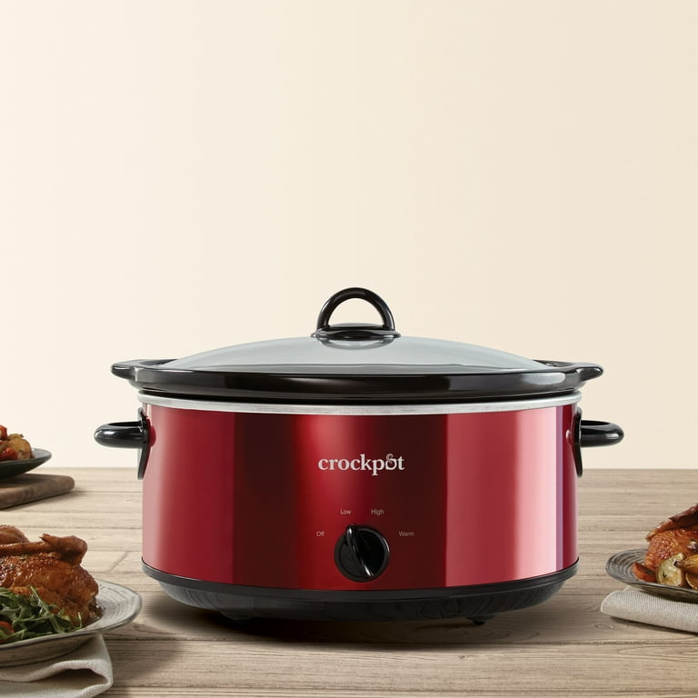 Crockpot 7-Quart Manual Slow Cooker, Red Stainless Steel