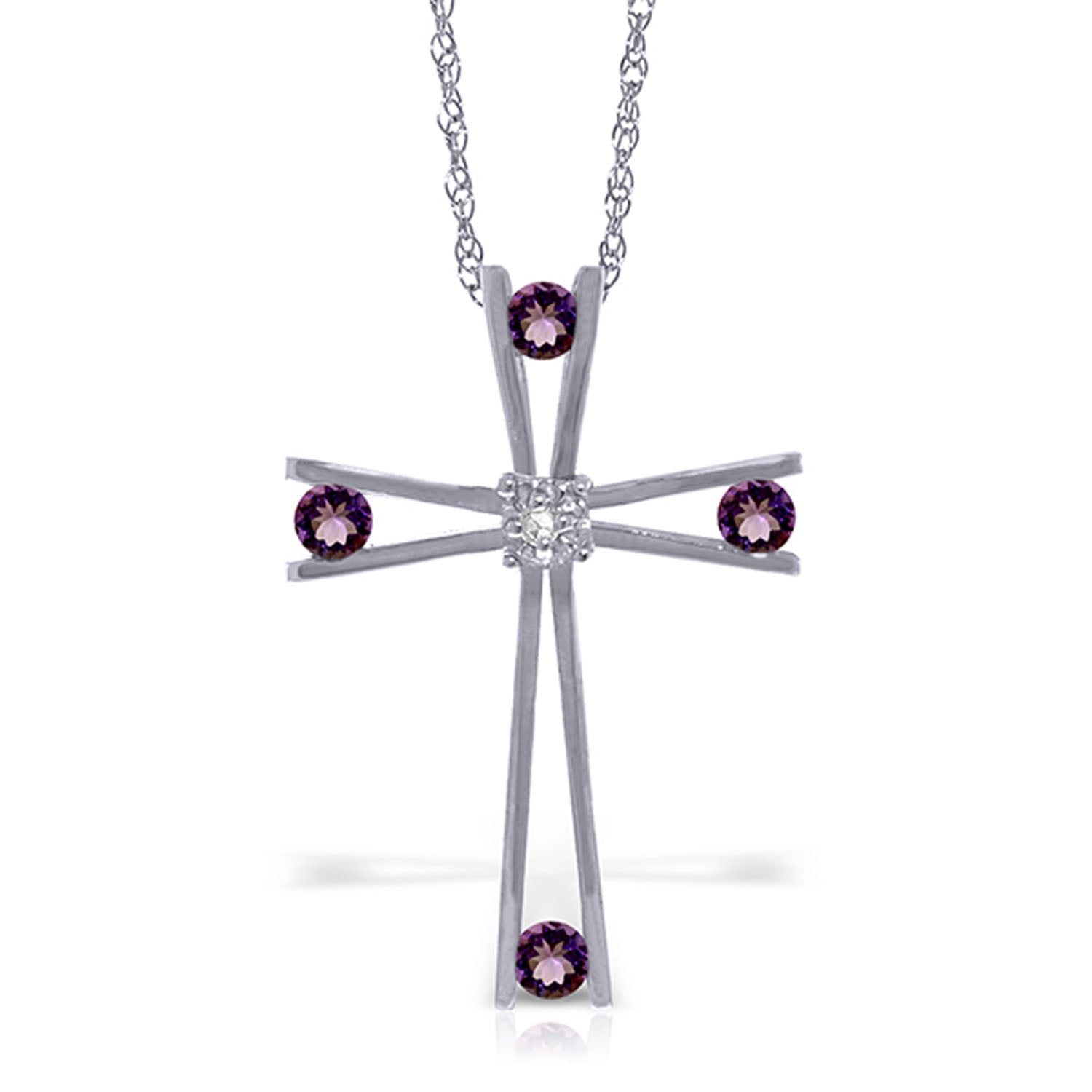 Galaxy Gold 14K Solid Gold Natural Diamond & Amethyst Cross Pendant Necklace for Women - White Gold Fine Jewelry
