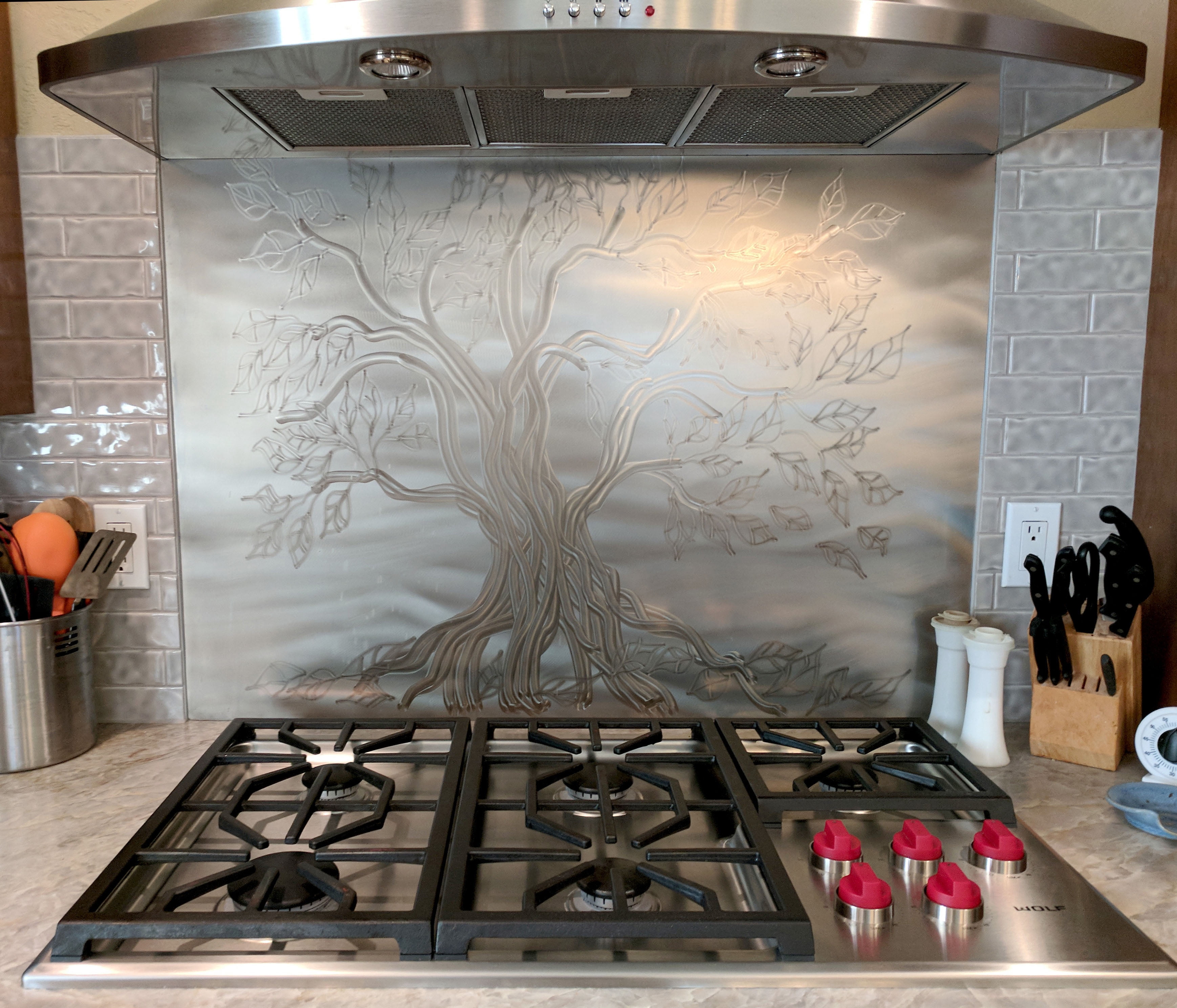 Tree of Life Decorative Stainless Steel Kitchen Backsplash 24" x 48"