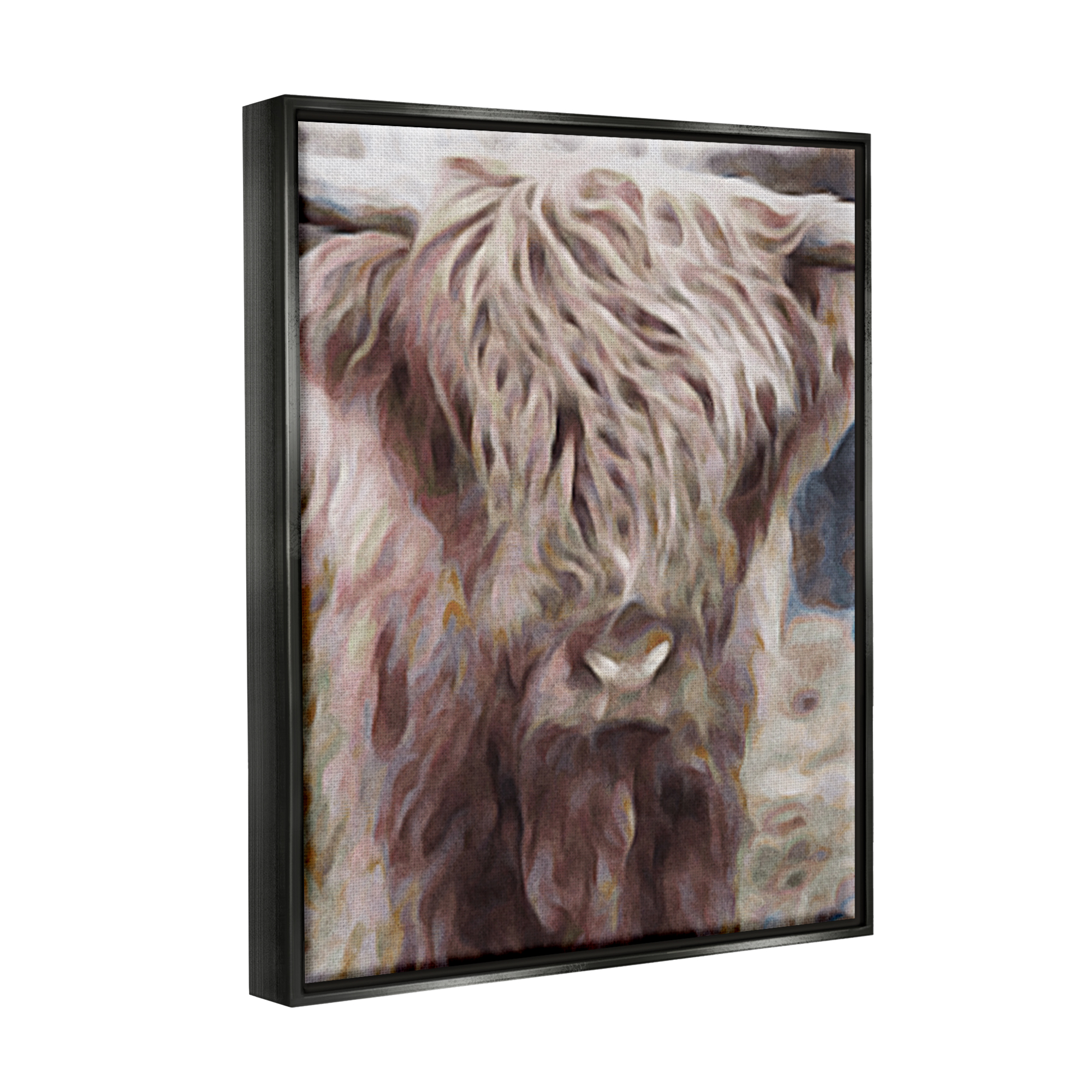 Stupell Industries Cattle Abstract Portrait Animals & Insects Painting Black Floater Framed Canvas Art Print Wall Art, 17 x 21