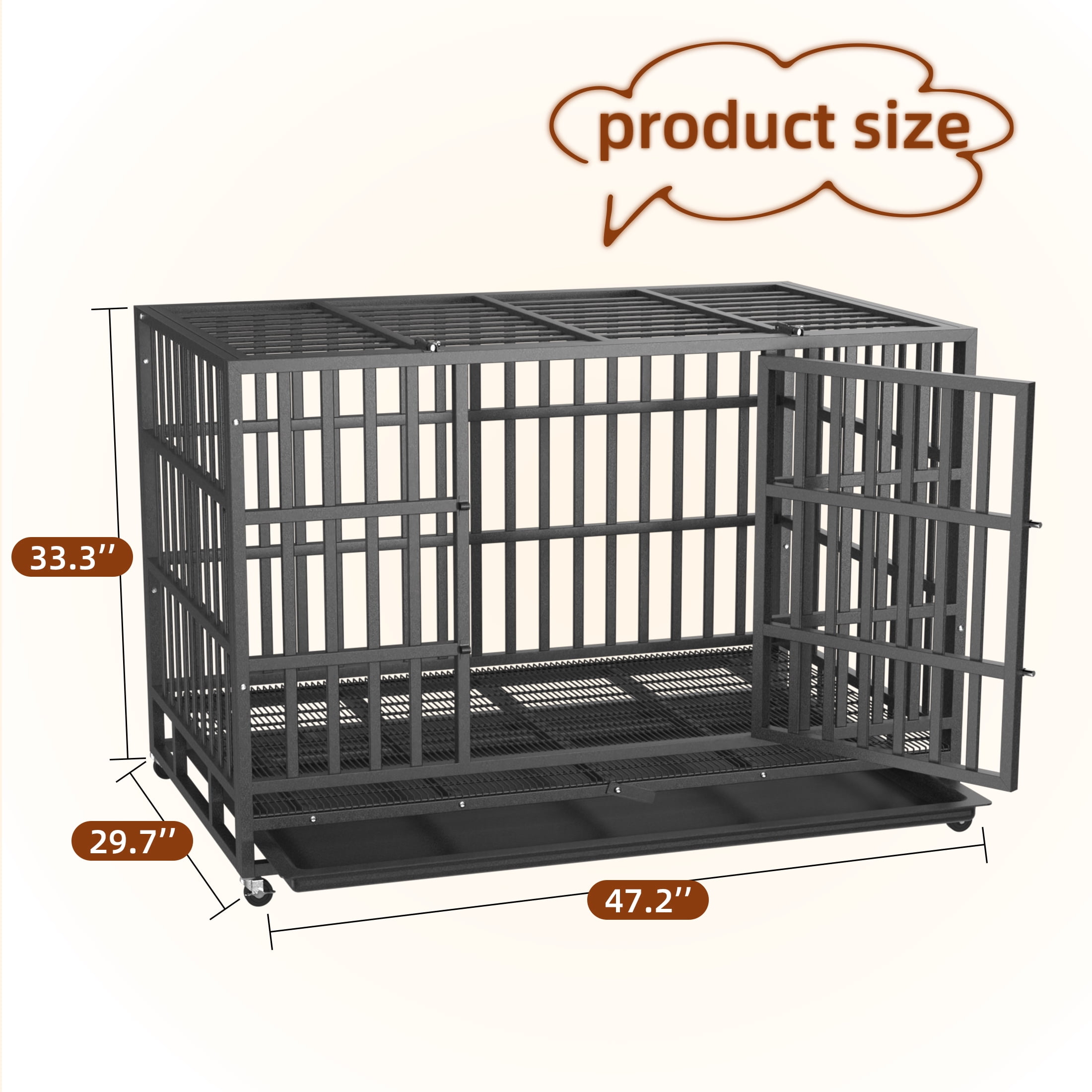 Ironovahome 48" Heavy Duty Dog Crate for Large Dogs, Indestructible Chew-Proof Escape-Proof Steel Dog Cage, XL Large Dog Kennel with Locking Wheels & Removable Tray for Indoor Use