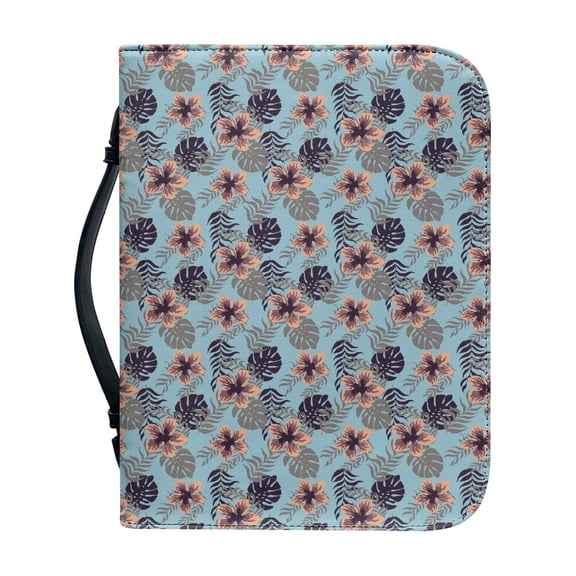 HELLHERO Tropical Floral Print Church Bible Bag, Lightweight PU Leather Bible Cover Case for Christian Prayer Study Christian Study, Waterproof Book Protector Handbag