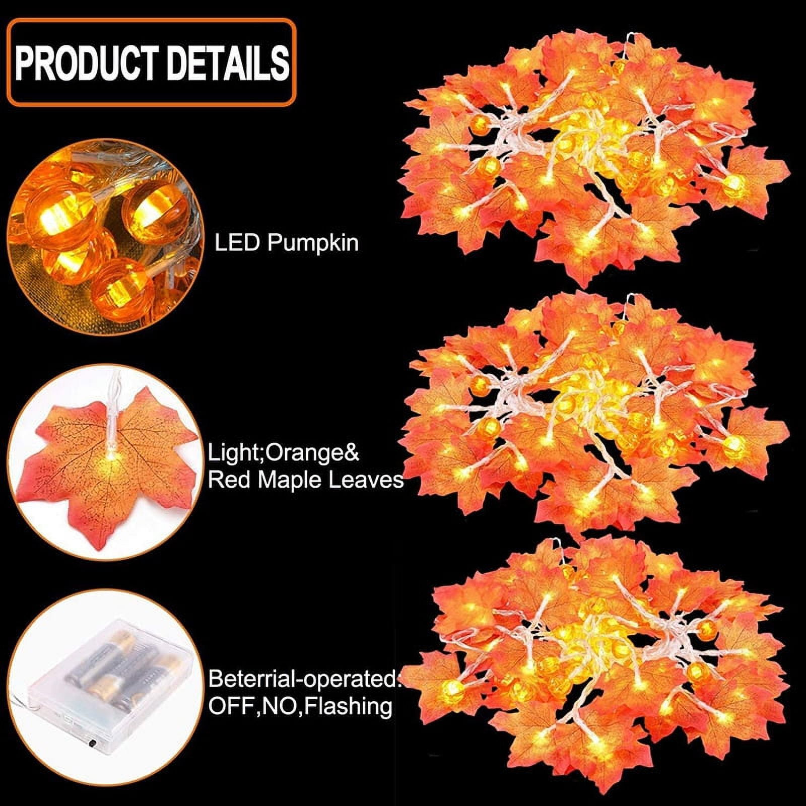 Thanksgiving Maple Leaves Lights 20ft 40 LEDs Fall Leaves Garlands with Lights Waterproof Battery Operated String Lights for Halloween Autumn Harvest Festival Outdoor Garden Party Decor