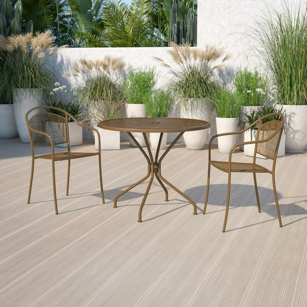 Flash Furniture Commercial Grade 35 25 Round Gold Indoor Outdoor Steel Patio Table With Umbrella Hole Co 7 Gd Gg Com Flash Furniture Commercial Grade 35 25, Round Patio Table And Chairs With Umbrella Hole