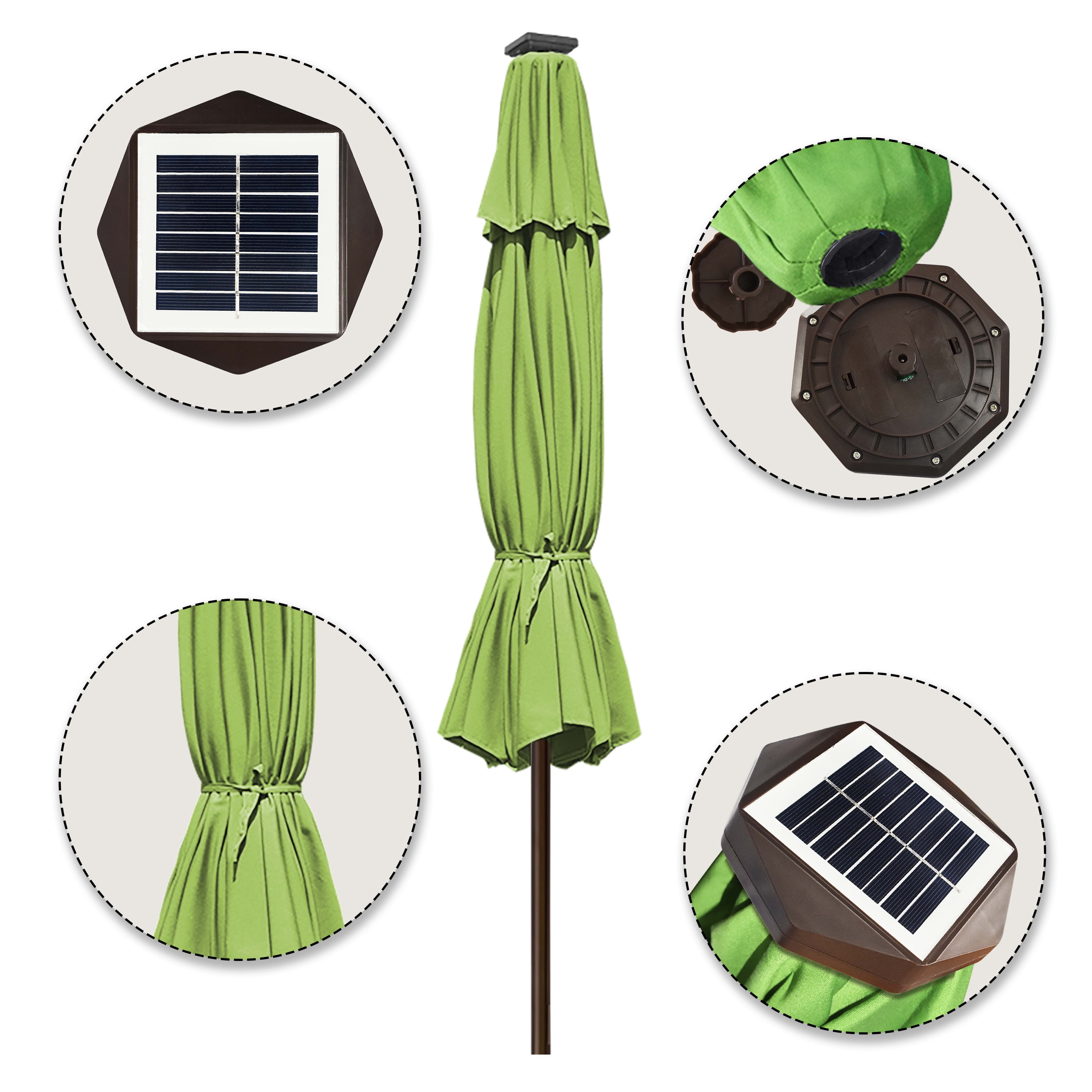 EliteShade Sunbrella Solar Umbrellas 9ft Market Umbrella with 80 LED Lights Patio Umbrellas Outdoor Table Umbrella（Macaw Green）