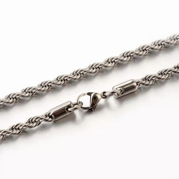 Stainless Steel Rope Chain Necklace Silver23.6" 4Mm P120