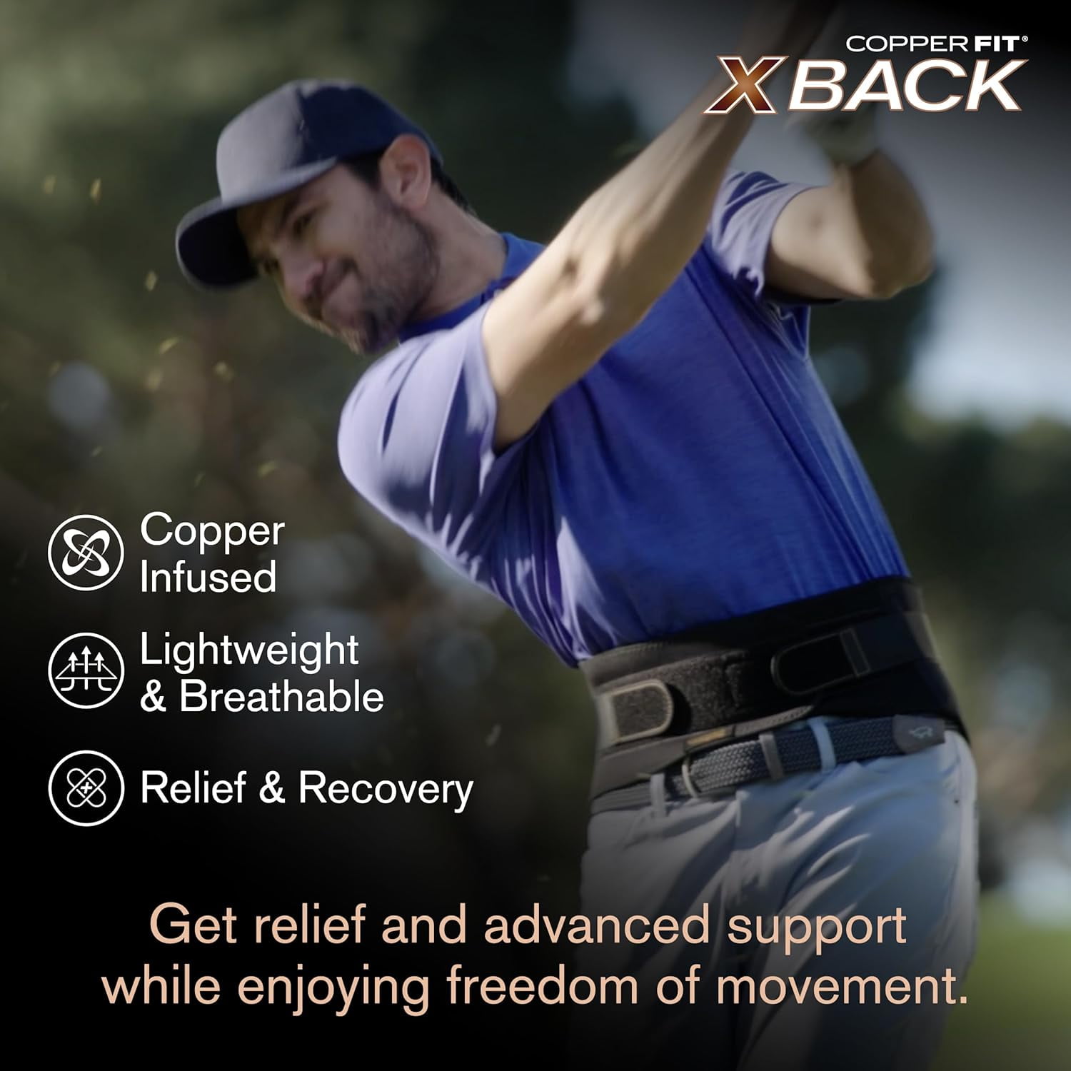 Copper Fit X-Back Brace for Lower Back Pain – Curved Lumbar Panel, Adjustable Power X Straps, L/XL