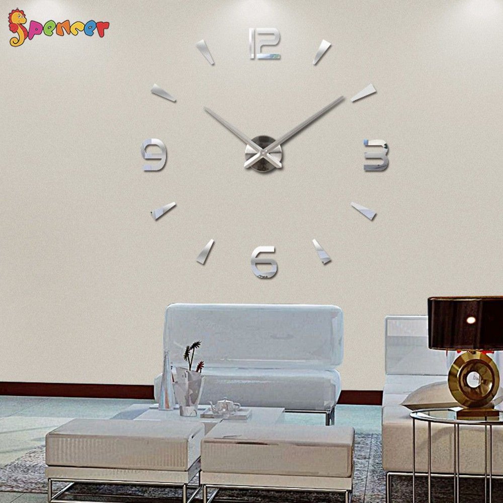 Spencer 3D Frameless Wall Clock Sticker Modern DIY Mute Mirror Wall