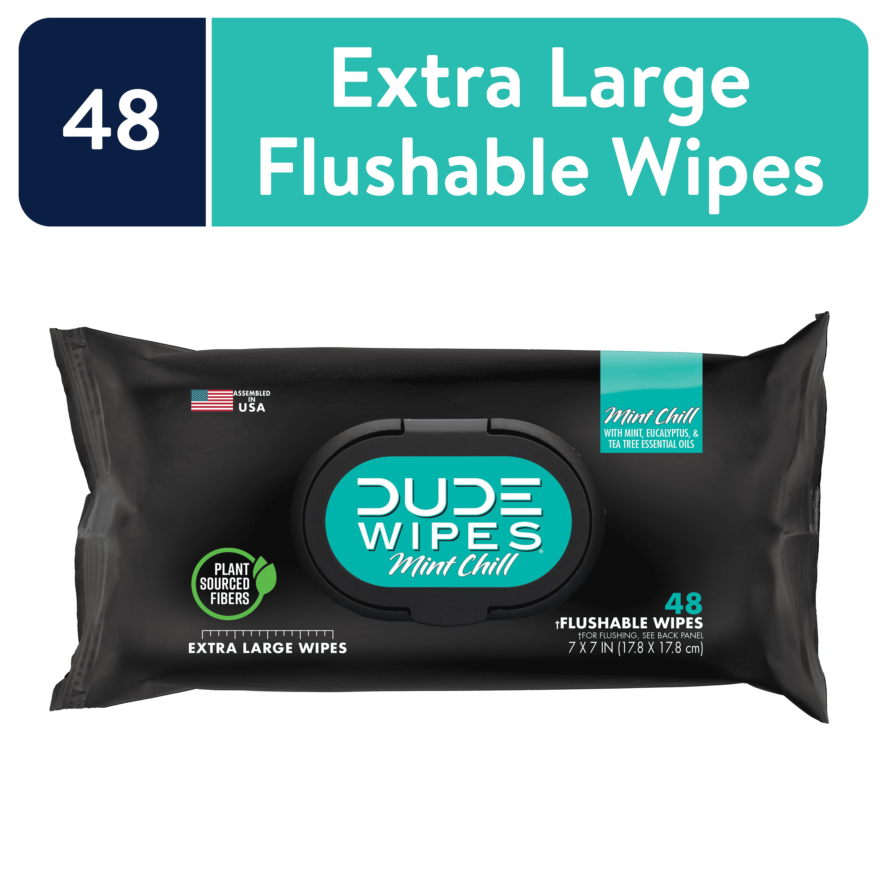 DUDE Wipes Flushable Wipes, Mint Chill XL Wet Wipes to Use with Toilet Paper, 48 Ct