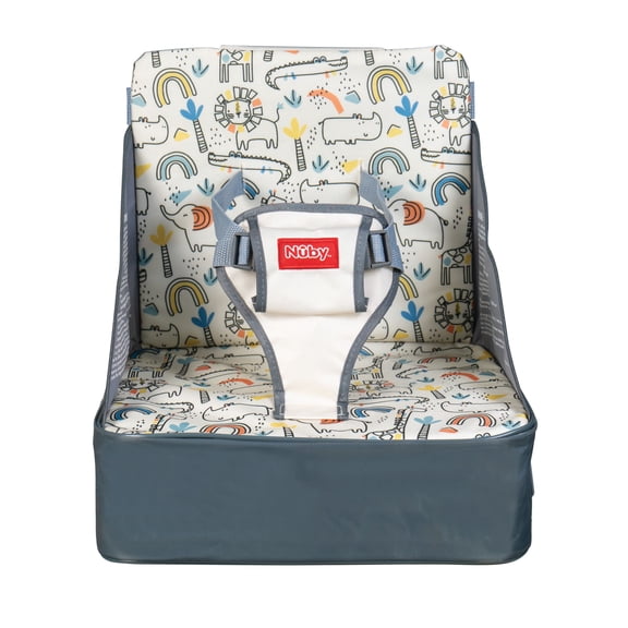 Nuby Easy-Go Lightweight High Chair Booster Seat, For 9 Months and up, Beige Safari Print