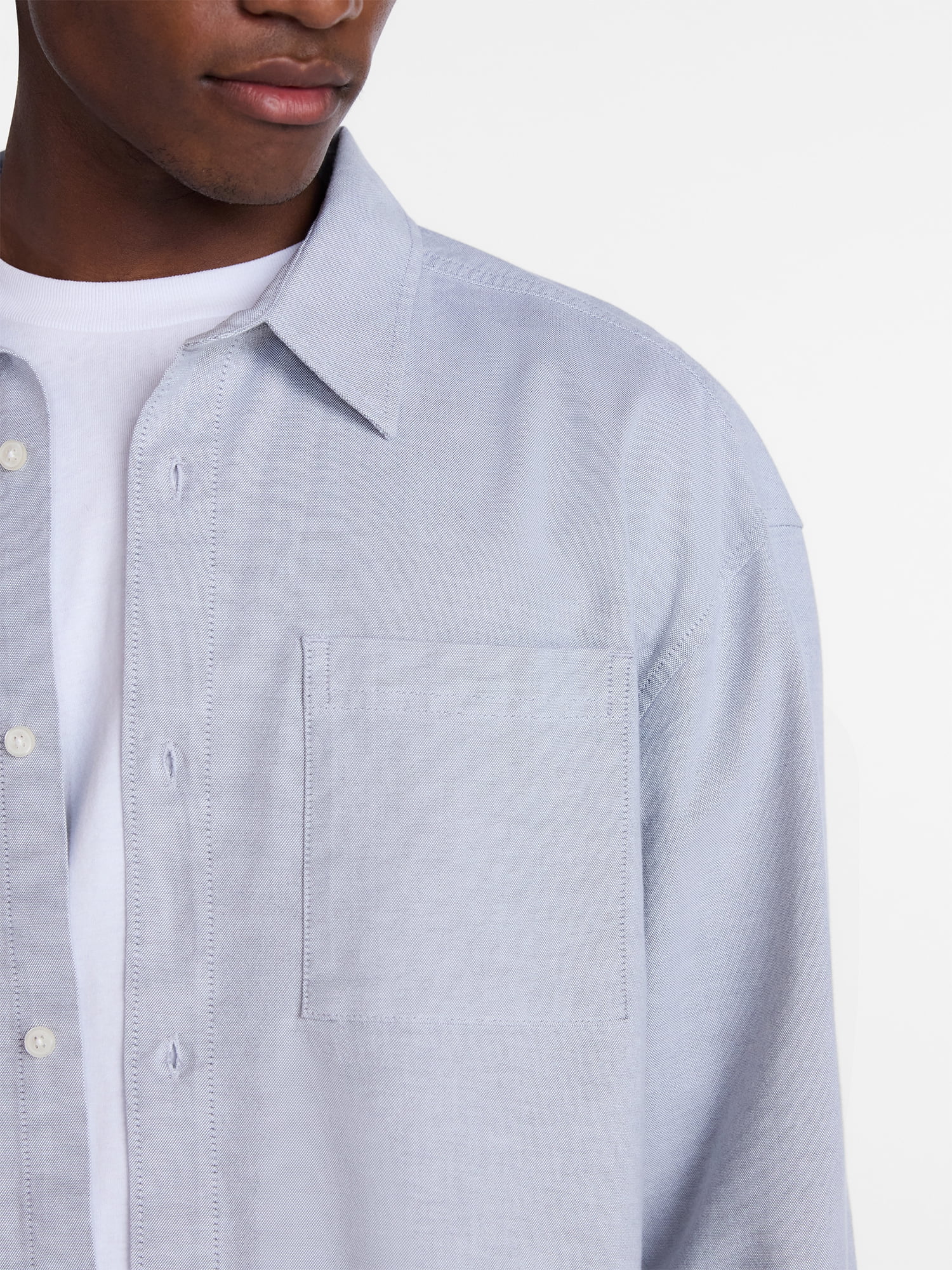 No Boundaries Boxy Cropped Fit Oxford Shirt with Long Sleeves, Men's XS-5XB