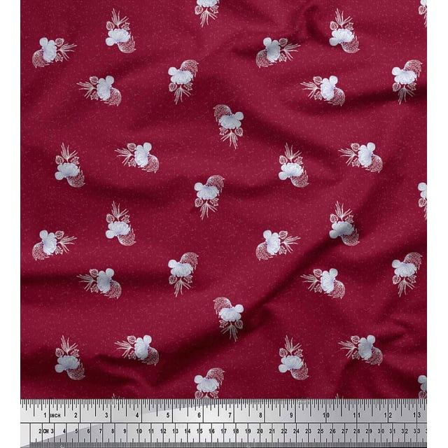 Soimoi Red Viscose Chiffon Fabric Artistic Floral Decor Fabric Printed Yard 42 Inch Wide